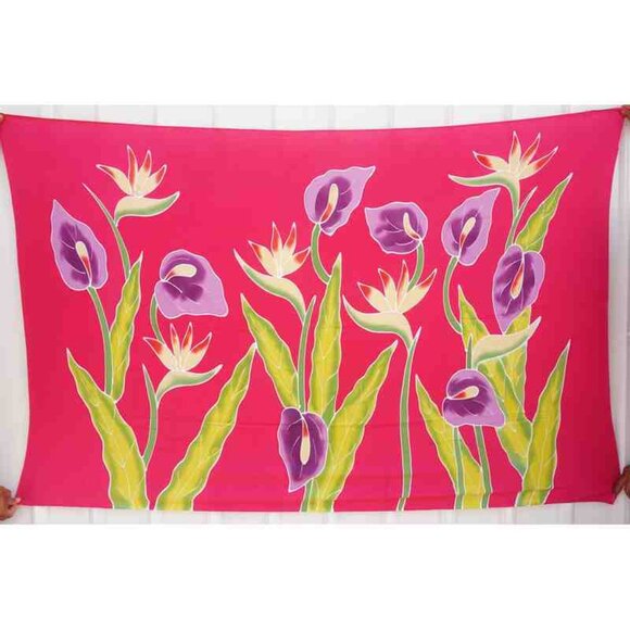 CM17 Floral Batik Plus 38" Open Hand Painted Cover Up Midi Cardigan fit up to 5X - Picture 2 of 2